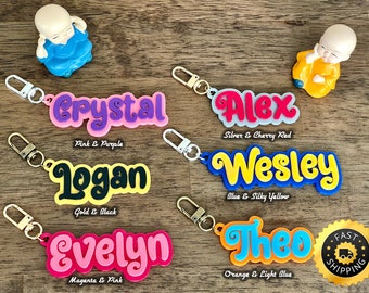 Curly – Personalized Name Keychain, Custom Name Tag for Kids, Backpack Tag, Water Bottle Tag, Luggage or Diaper Bag Tag, Cute Keychain Gift
