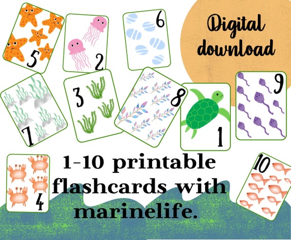 Printable Flashcards Count Numbers 1-10 With Marine Life - Etsy