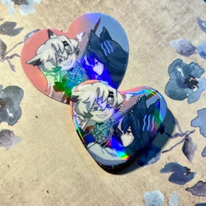 Arknights | Texas/Lappland, Fiametta/Mostima Holographic Heart-Shaped Button & Sticker