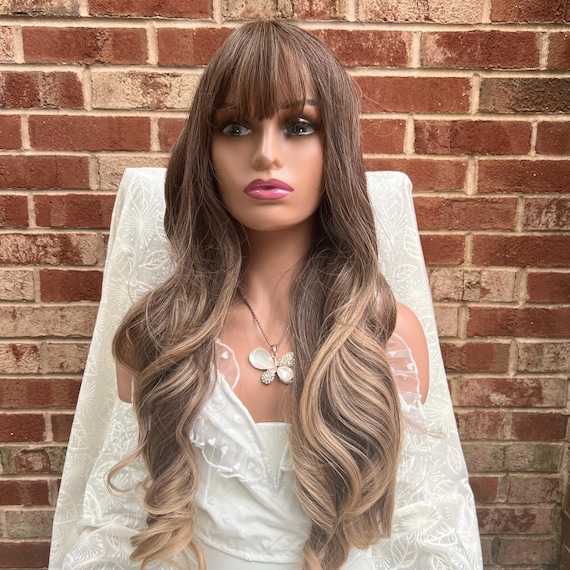 Long Brown Highlights Blonde Natural Wavy Ombre Wigs With  display picture 2
