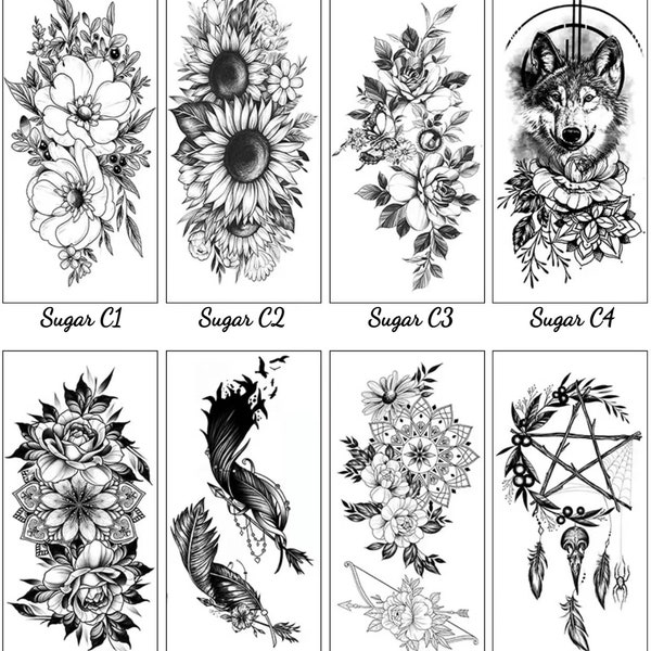 Floral Temporary Art Tattoo/ Fake Tattoo/ Vintage Hipster Tattoo / Girly Tattoo / Body Waist Arm Neck Back Art Tattoo/ Hand Drawn Tattoo