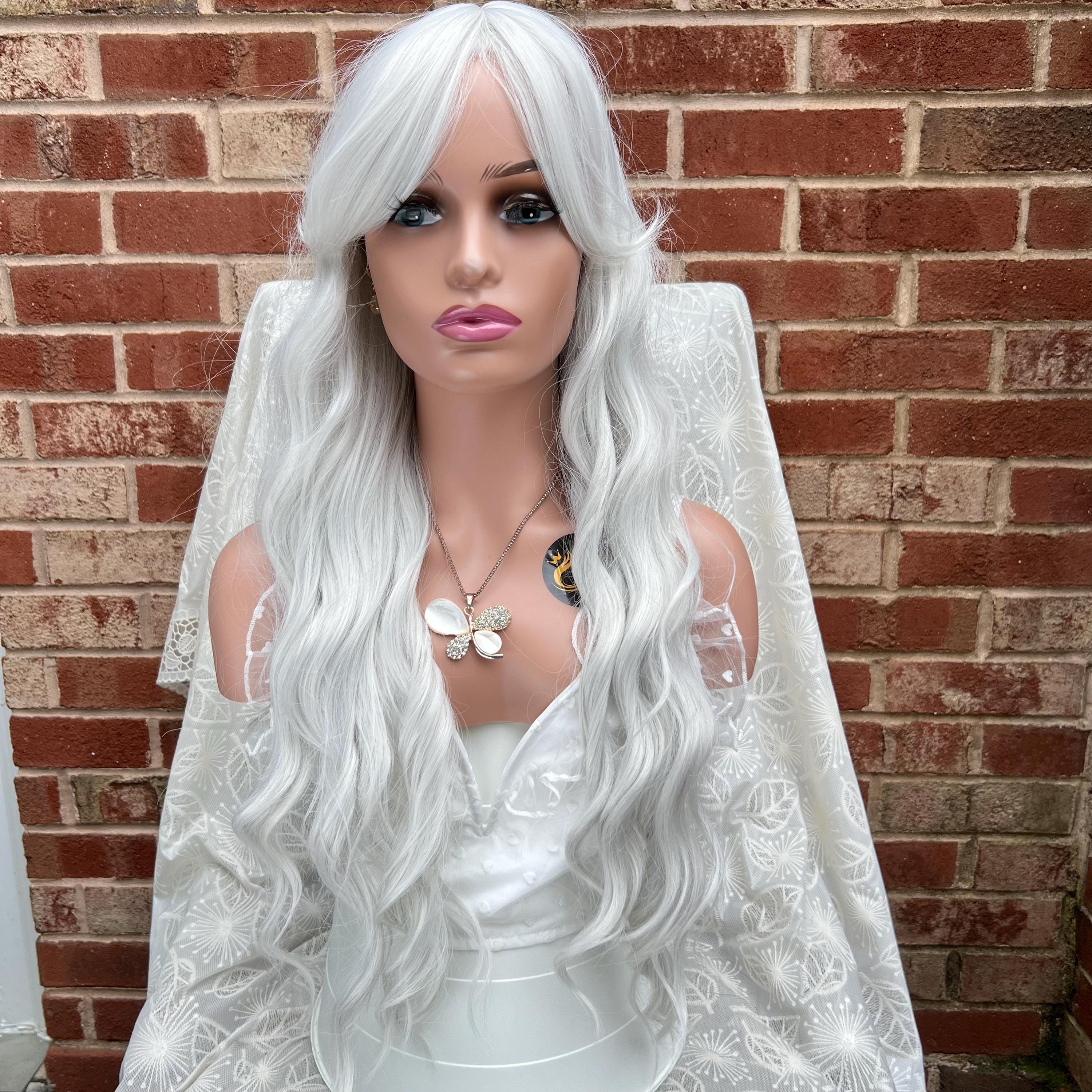 28 Inches White Natural Wavy Wig With Bangs/ Natural Look  display picture 1