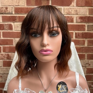 Short Brown Wavy Wig with Bangs for Women/ Heat resistance Wig/ Daily Wear wig/ colorful wig/ Fashion wig/ Party wig/ Cosplay Wig