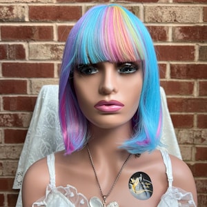 Short Straight Multi Color Bob Wig For Cosplay And Party/ Heat Resistant wig/ Fashion Rainbow Wig/ Bob Hair/ Cosplay Wig/ Gift