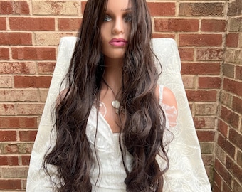 Long Brown/Jet Black Natural Wavy Wig/ Daily Wear Wig/ Fashion Wig/ Styled Wigs/ Christmas Wig/ Costume Wig