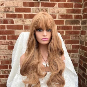 Long Ginger Strawberry Blonde Natural Wavy Wig with Bangs For Woman/ Heat Resistant Wig/ Styled Wig/ Natural look hairs/Cosplay wigs
