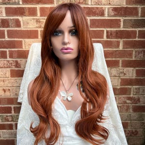 Long Copper Red Brown Gradient Layered Natural Wavy Ombré Wig with Bang/ Heat Resistant Wig/ Daily Wear Wig/ Party Wig/ Styled Wig