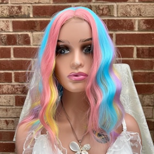 Short Rainbow Straight Bob Wig/ Fashion Party Wig/ Purple Blue Wig/ Heat Resistant wig/ Multi-Color Wig/ Cosplay Wig/ Gift for her