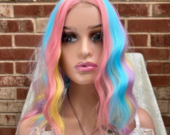 Short Rainbow Straight Bob Wig/ Fashion Party Wig/ Purple Blue Wig/ Heat Resistant wig/ Multi-Color Wig/ Cosplay Wig/ Gift for her