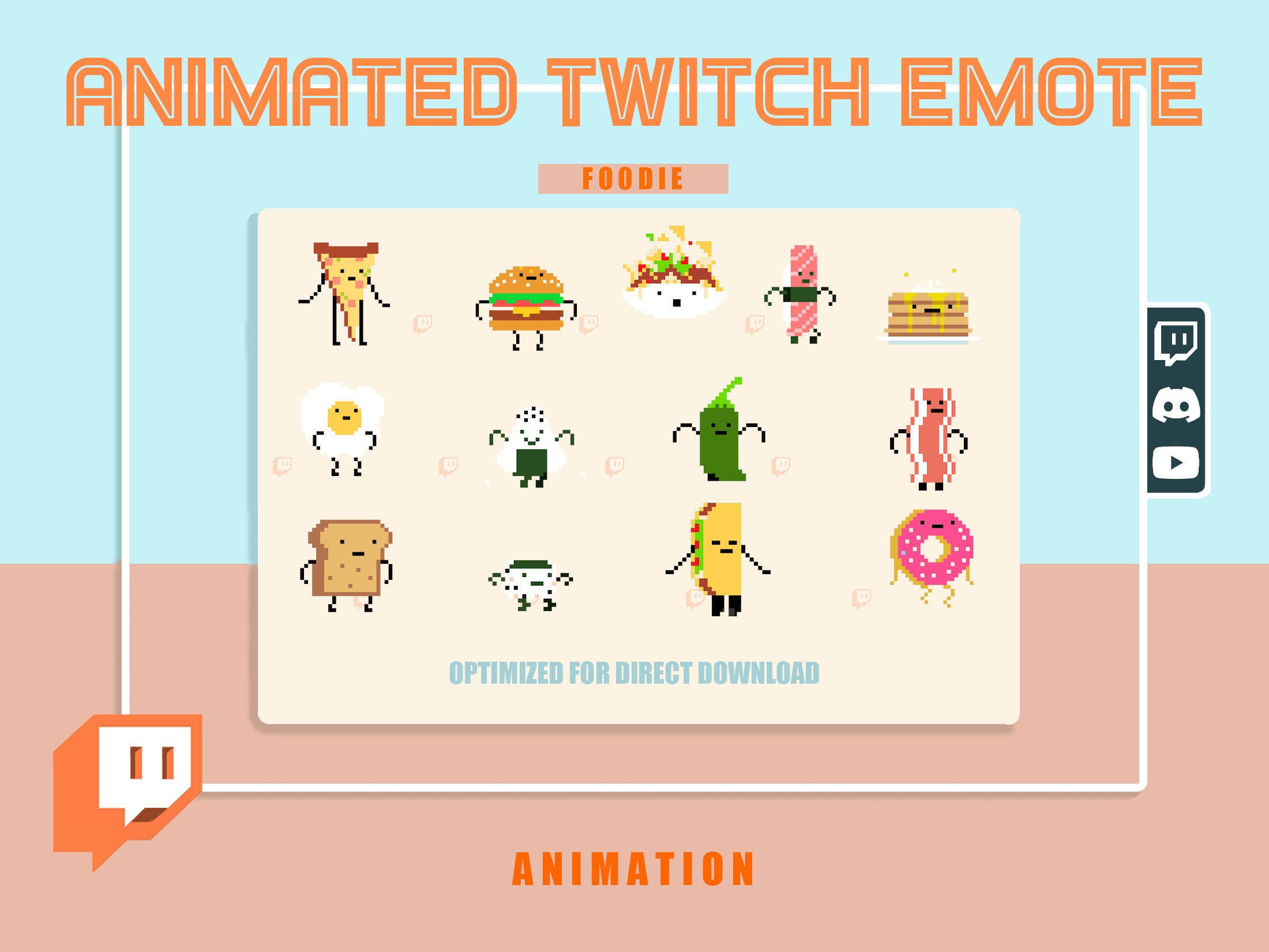Food Emotes ANIMATED 13 Pack of FOODIES Pixelated Emotes/ Emojis Perfect for a Food ...