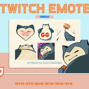 6 CUTE Twitch Emotes (transparent, 1 alt w/ BG) /Snorlax Emotes / Cute Snorlax meme Sub Emoji for streamer