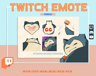 6 SÜSSE Twitch Emotes (transparent, 1 alt mit BG) /Snorlax Emotes / Süßes Snorlax meme Sub Emoji für Streamer