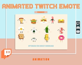ANIMIERTE 13er-Pack FOODIES pixelige Emotes / Emojis Perfekt für einen Food-Themen-Streamer für Twitch / Discord / Chat