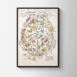 Mapa celestial antiguo, Astronomía vintage, Cartel de mapa vintage, Cartel vintage, Impresión de arte de pared, Idea del universo, Impresión de astronomía, Decoración de pared