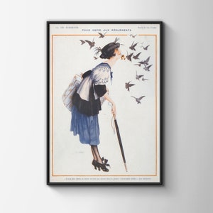 La Vie Parisienne Cover Print, Vintage Magazine Print, Fashion Illustration, Fashion Birthday Gift Idea, Bird Woman Poster, Bird Girl