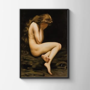 Naked Woman Posters, Eve by Louis Hierle 1856, Crying Woman Posters, Eve and Adam Posters, Undressed Woman Prints, Naked Woman Painting