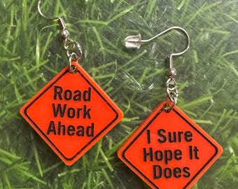Road Work Ahead Earrings - Vine Inspired Earrings - Meme Nostalgia Earrings - Quirky Earrings