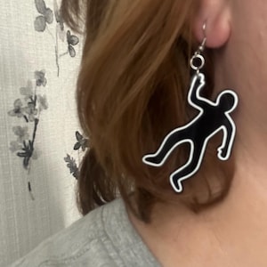 Crime Scene Chalk Outline Earrings - True Crime Jewelry - Spooky Halloween Earrings - Black and White Dangle Earrings - Forensic Earrings