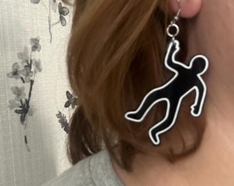 Crime Scene Chalk Outline Earrings - True Crime Jewelry - Spooky Halloween Earrings - Black and White Dangle Earrings - Forensic Earrings