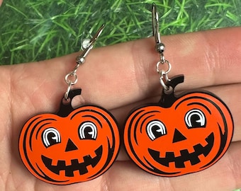 Retro Halloween Inspired Earrings - Retro Pumpkin Earrings - Quirky Earrings - Retro Jack-O-Lantern Design Jewelry