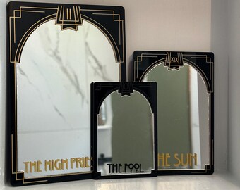 Art Deco Tarot Card Mirror 7.25in x 4.9in - Major Arcana Tarot Decoration- Laser Cut Mystical Mirror - Witchy Home Decor - Unique Mirror