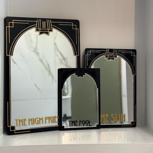 Art Deco Tarot Card Mirror 7.25in x 4.9in - Major Arcana Tarot Decoration- Laser Cut Mystical Mirror - Witchy Home Decor - Unique Mirror
