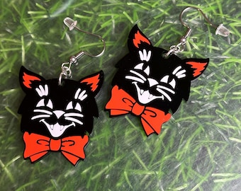 Retro Halloween Cat Inspired Earrings - Retro Black Cat Earrings - Quirky Earrings - Retro Halloween Jewelry - 80's Halloween