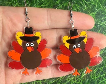 Thanksgiving Pilgrim Turkey Earrings - Fall Earrings - Thanksgiving Earrings - Quirky Earrings - Holiday Earrings - Teacher Earrings
