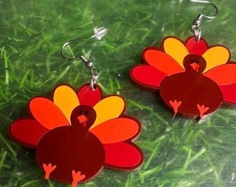 Thanksgiving Turkey Earrings - Fall Earrings - Thanksgiving Earrings - Quirky Earrings - Holiday Earrings - Teacher Earrings