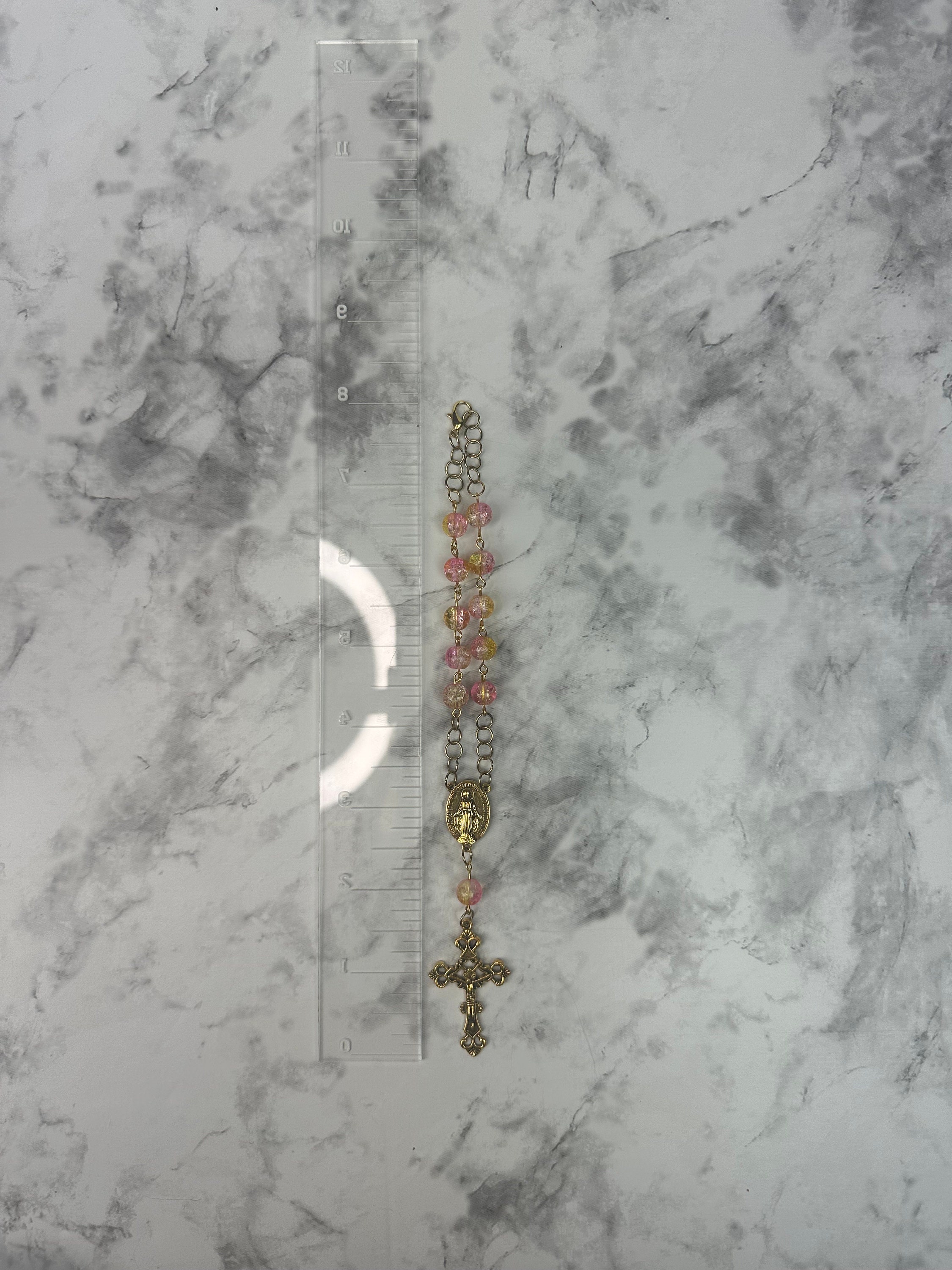 Rear View Mirror Car Rosary Beads - Antique Gold Cross Pendant - Car Protection Beads - New Glass Bead Colors!