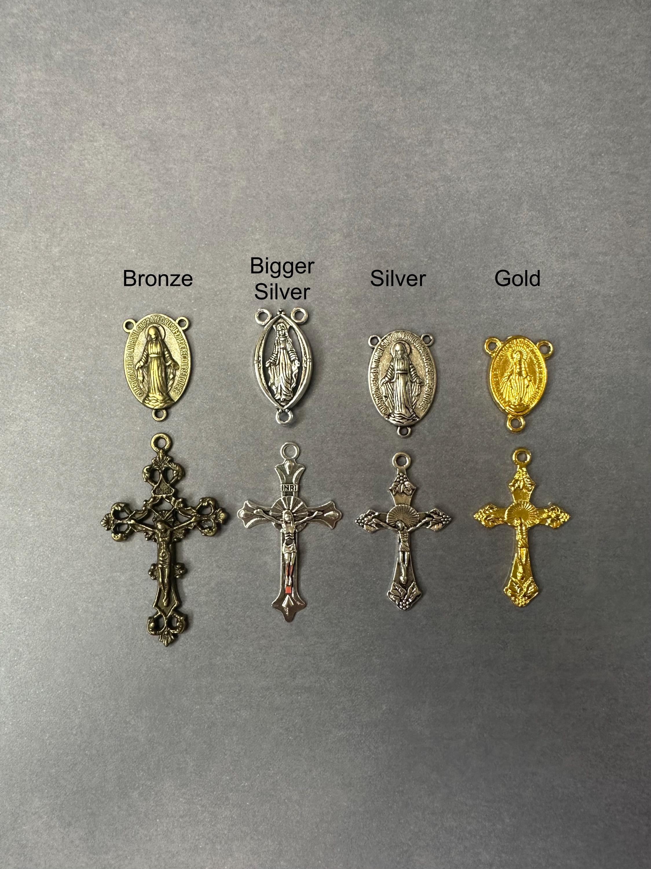 Rear View Mirror Car Rosary Beads - Antique Gold Cross Pendant - Car Protection Beads - New Glass Bead Colors!