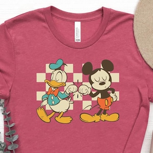 Retro Checkered Mickey Mouse and Donald Duck Fist Bump Shirt, Disney Best Friends Shirt, Retro Mickey And Donald Shirt, Disney T-shirt