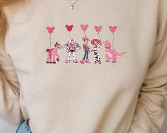 Disney Valentine Shirt with Mickey Balloon, Toy Story Characters Woody, Buzz Lightyear & Jessie, Happy Valentine’s Day Sweethearts Nite Tee