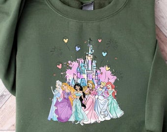 Watercolor Castle Toddler T-Shirt, Disney Princess Kids Shirt, Elsa Rapunzel Ariel Cinderella Tee, Disneyland Family Trip Outfit Sweatshirt