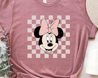 Retro Minnie Checkered Shirt, Minnie Mouse Shirt, Checkered Disney Shirt, Vintage Disney Tee, Disney Girl Trip Tee, Disney Women Gift