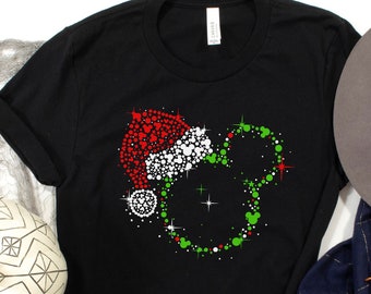 Mickey Head With Santa Hat Shirt, Christmas Disney Couple T-Shirt, Disney Christmas Sweatshirts, Mickey Head Christmas Tee, Family Christmas