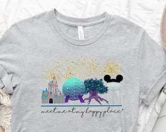 Meet me Happy place Disney, Disney World Shirt, Disneyland Shirts, Disney T-shirt, Disney World Shirt, Disney Trip Tee, Epcot, Magic Kingdom