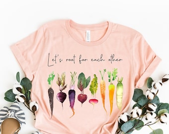 Lets Roots For Each Other Vegetable Shirt, Uplifting T Shirt, Spring T-Shirt, Gardening Tee, Turnip Gift, Carrot Outfit, Black Carrot Tee