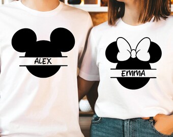 Custom Minnie and Mickey Shirts, Disney Couples T-Shirt, Matching Family Tee, Personalized Name Monogram Minnie and Mickey Shirt, Disney Tee