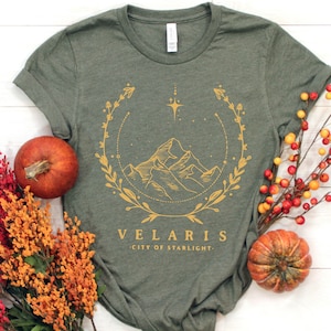 SJM merch Gold print Velaris t-shirt, The Night Court t-shirt, SJM merch, A court of Thorns and ROSES, Acotar Velaris Gift Tee Shirt