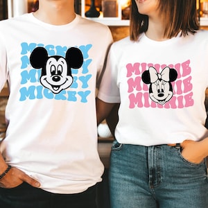 Cute Minnie Mickey Couple T-Shirts,Matching Shirts, Disneyworld Tees, Custom Trendy Couple Shirts, Disney Trip Shirt,Vintage Minnie Mickey