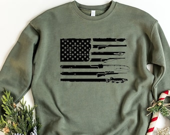 Hunting and Fishing Sweatshirt, Hunting and Fishing Flag Shirt, Hunting Tee, Fishing Shirt, Hunting USA Flag Shirt, Gift for Hunter, fisher