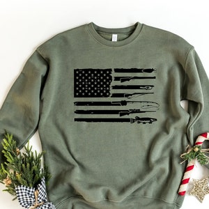 Hunting and Fishing Sweatshirt, Hunting and Fishing Flag Shirt, Hunting Tee, Fishing Shirt, Hunting USA Flag Shirt, Gift for Hunter, fisher