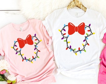 Minnie mouse Xmas light,, Christmas Lights Tee,  Disney Mickey and Minnie Shirt, Disney Christmas Shirt, Disney Mickey and Minnie Head Light