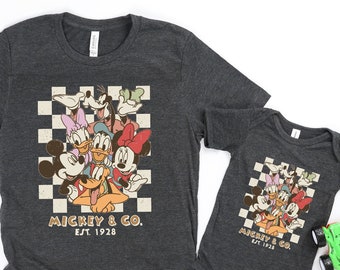 Vintage Mickey & Co Est 1928 Shirt, Mickey And Friends Shirt, Disney Shirts, Disney Trip Tee, Mouse family Tees, Mickey checkered Sweatshirt