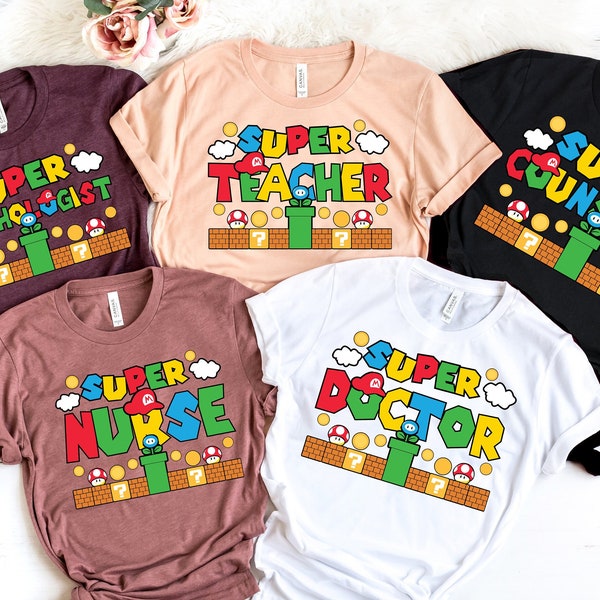 Custom Super Mario Job Shirt, Super Mario Doctor, Teacher, Police, Nurse Shirt, Super Mario Teacher Custom Shirts, Super Police gift T-shirt