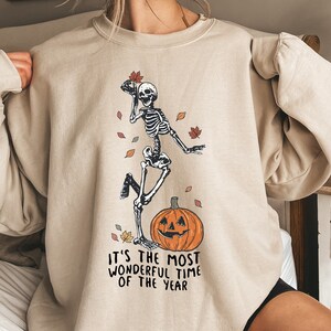 It's The Most Wonderful Time Of The Year Sweatshirt, Retro Skeleton Dancing Halloween Party Shirt, Pumpkin Spooky Season, Autumn Leaves