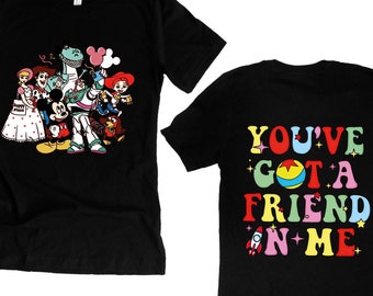 Chemise rétro Disney Toy Story, vous avez un ami en moi, groupe de personnages vintage assorti, t-shirt vacances en famille Disney, t-shirt voyage Disney