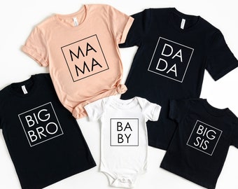 Papa-maman-mini t-shirt bébé, chemises maman, t-shirts familiaux assortis, chemise fête des pères, t-shirt fête des mères, chemises famille, famille cool