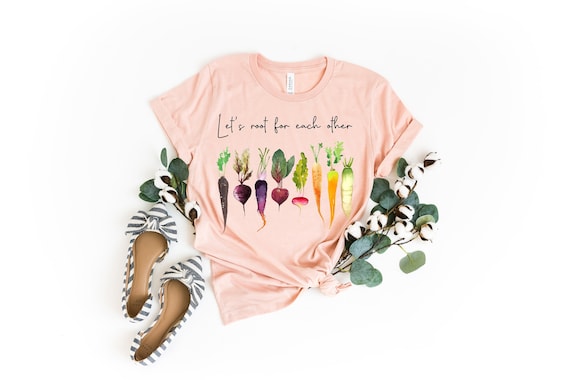 Lets Roots For Each Other Vegetable Shirt, Uplifting T Shirt, Spring T-Shirt, Gardening Tee, Turnip Gift, Carrot Outfit, Black Carrot Tee